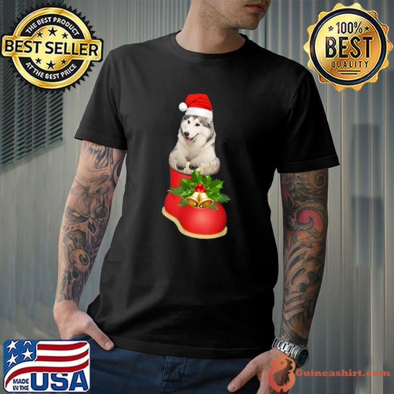 Cute Husky Christmas Pajama Santa Claus Boots Ornament T-Shirt