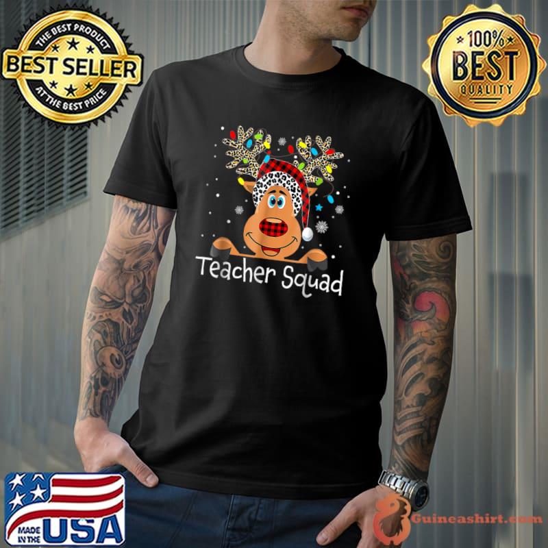 Cute Leopard Reindeer Teacher Squad Teacher Holiday T-Shirt