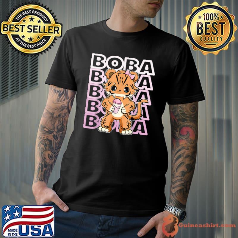 Cute Tiger Anime Cat Boba Bubble Tea T-Shirt