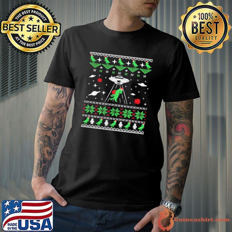 Dinosaur ugly christmas alien ufo trex classic shirt
