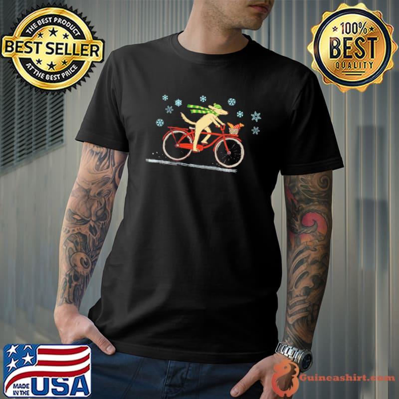 Dog riding bicycle with squirrel winter holiday christmas shirt