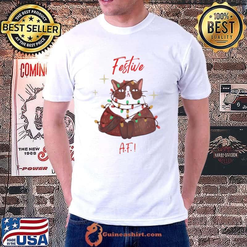 Festive af kitty cat merry christmas shirt