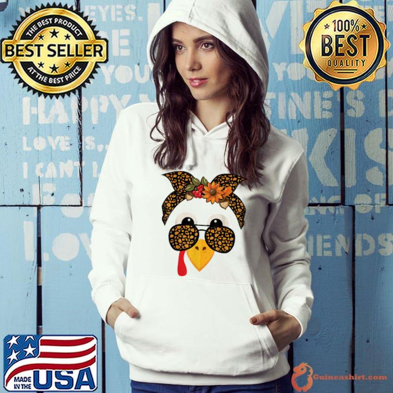 Gobble Turkey Face Costume With Sunglasses And Ribbon Leopard Flowers T-Shirt Hoodie