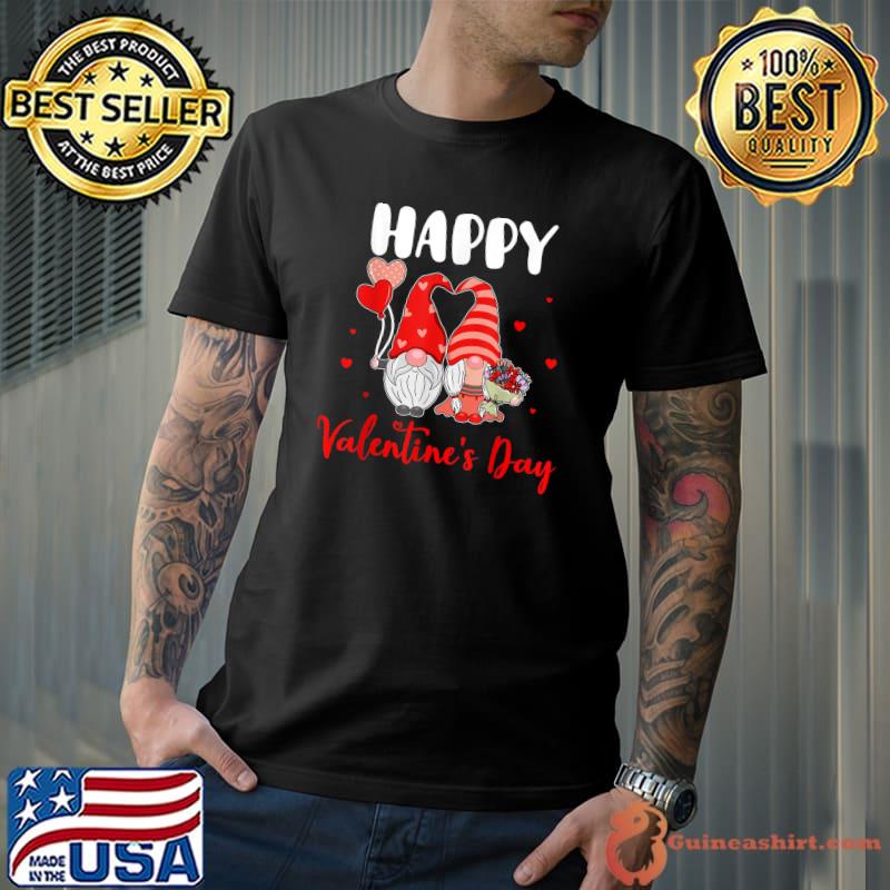 Happy Valentine's Day Couple Gnomes Hearts Flowers Family Lover T-Shirt
