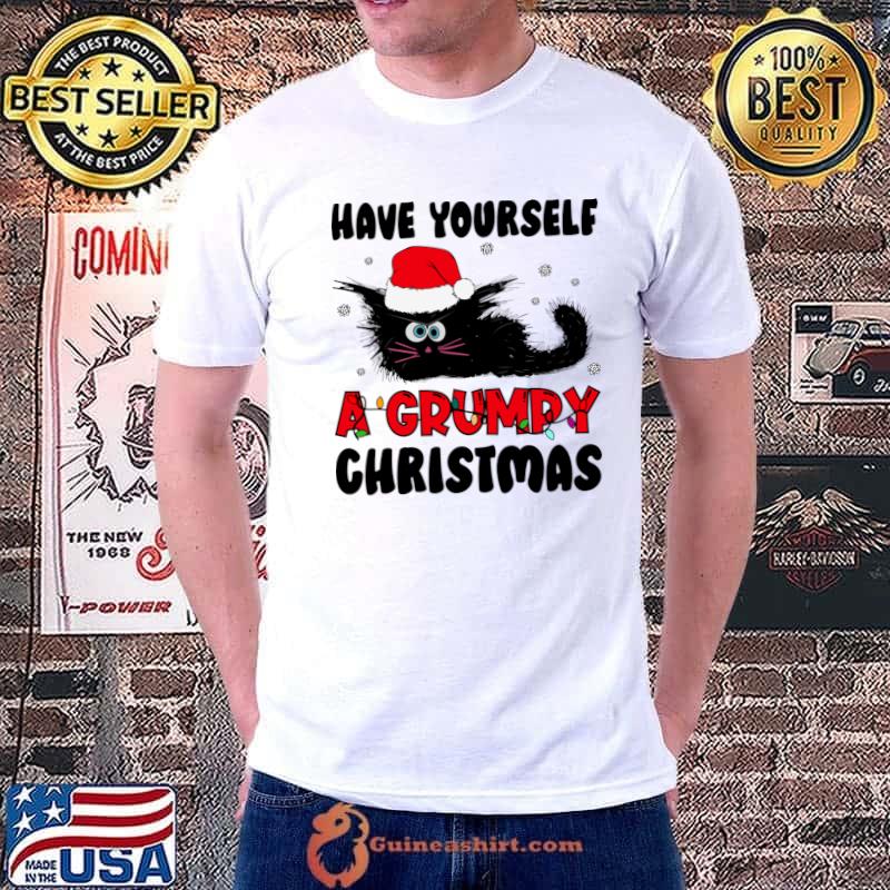 Have Yourself A Grumpy Christmas Cat Santa Hat Xmas Lights T-Shirt