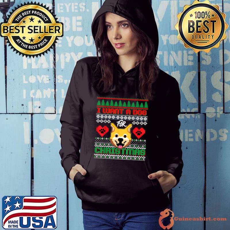 I want a dog for christmas ugly sweater hearts paw dog lover animal T-Shirt Hoodie