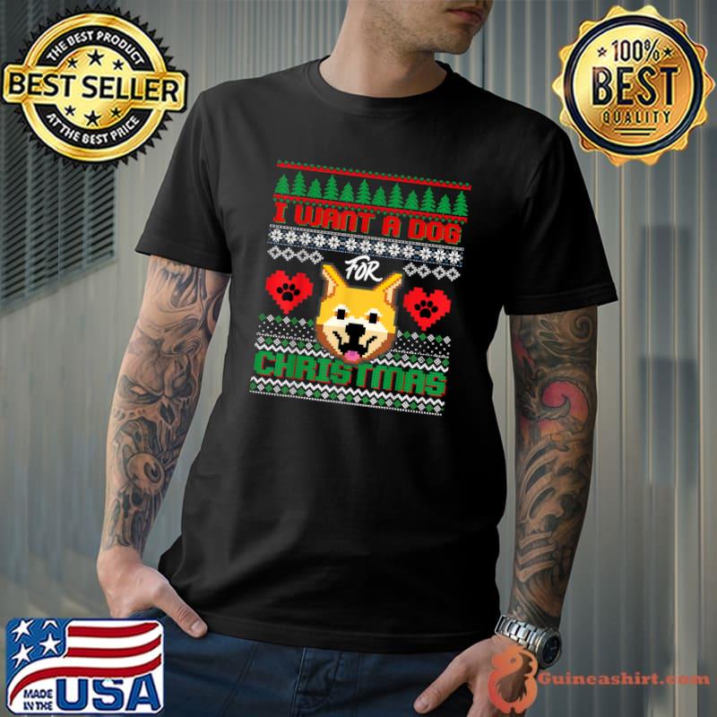 I want a dog for christmas ugly sweater hearts paw dog lover animal T-Shirt