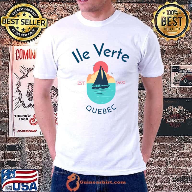 Ile Verte Quebec Est 1400 Ship Boat Sunset Retro T-Shirt