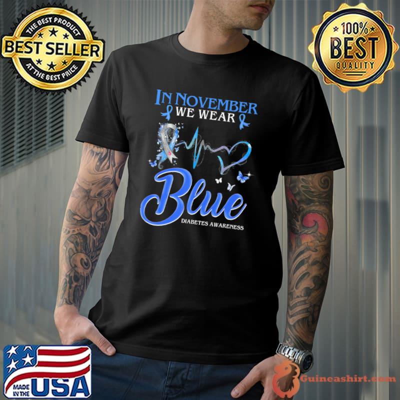 In November We Wear Blue Heartbeat Diabetes Awareness Premium T-Shirt