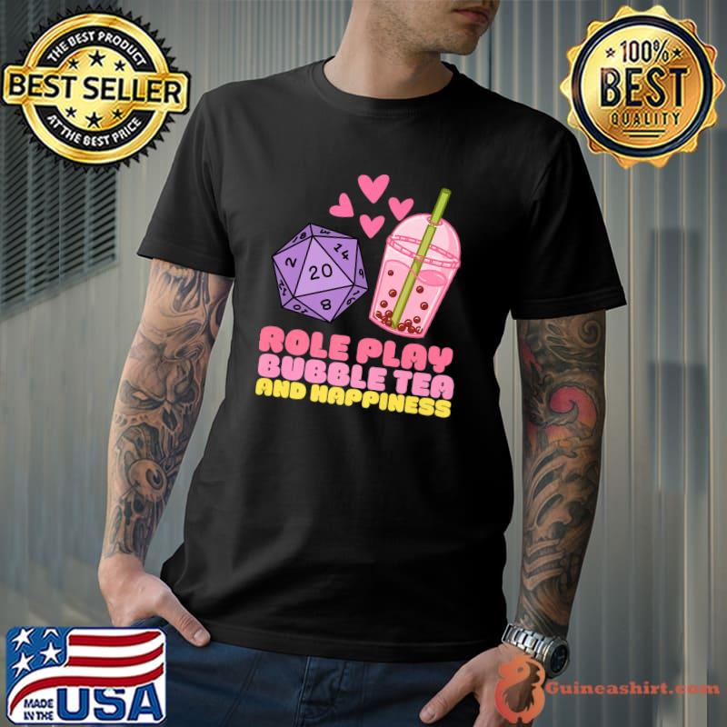 Kawaii Role Playing Bubble Tea And Happiness 20 Sided Dice Hearts T-Shirt