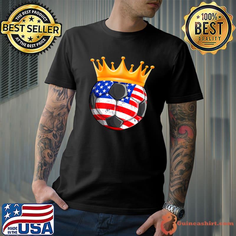 King Soccer American Flag Crown Sport Lover T-Shirt