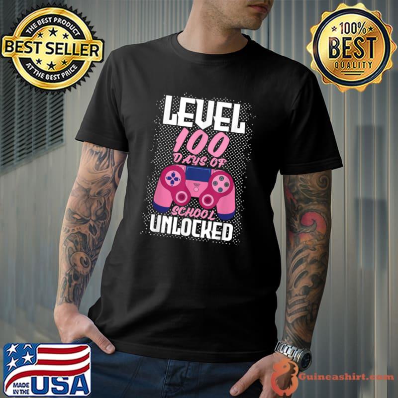 Level 100 Days Of School Unlocked Student 100th Days Video Gamer T-Shirt