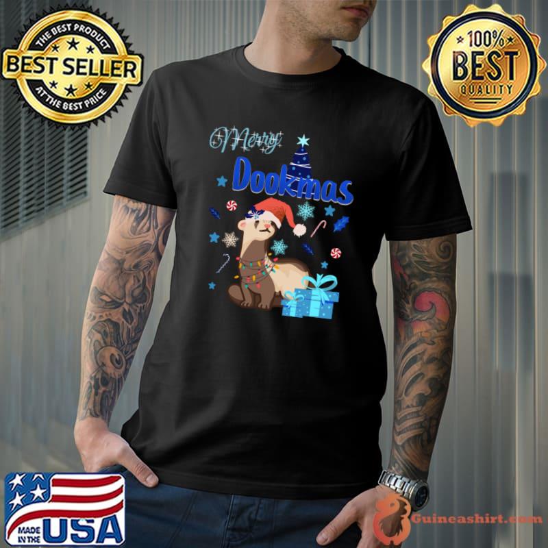 Merry Dookmas Ferret Christmas Blue Gift Cold Edition T-Shirt