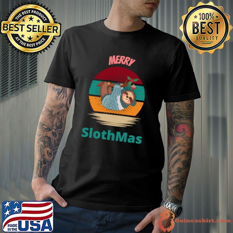 Merry slothmas vintage sunset sloth merry christmas T-Shirt