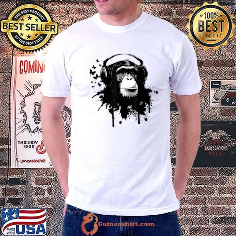 Monkey business listen to music headphone watercolor T-Shirt