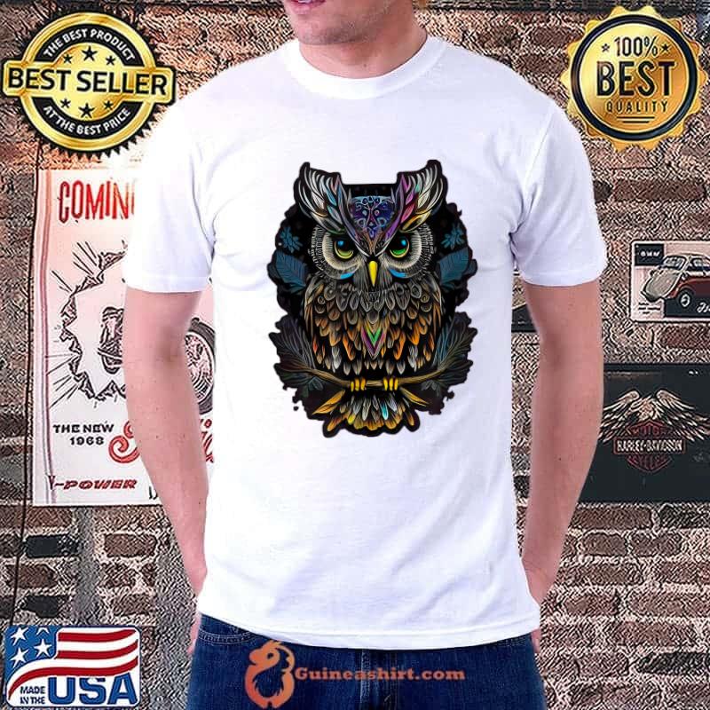 Owl Perched On Branch Vibrant Pastel Undertones T-Shirt