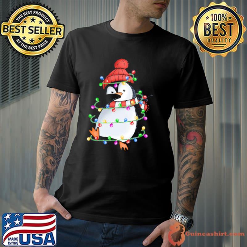 Penquin christmas lights santa dabbing through the snow classic shirt