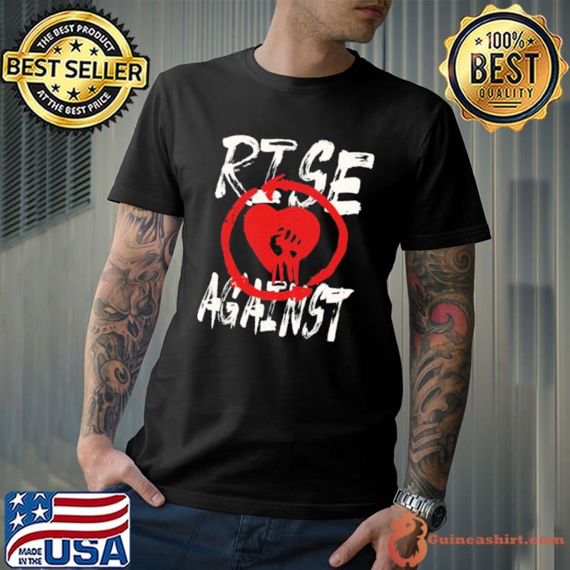 Red heart symbol rise against shirt