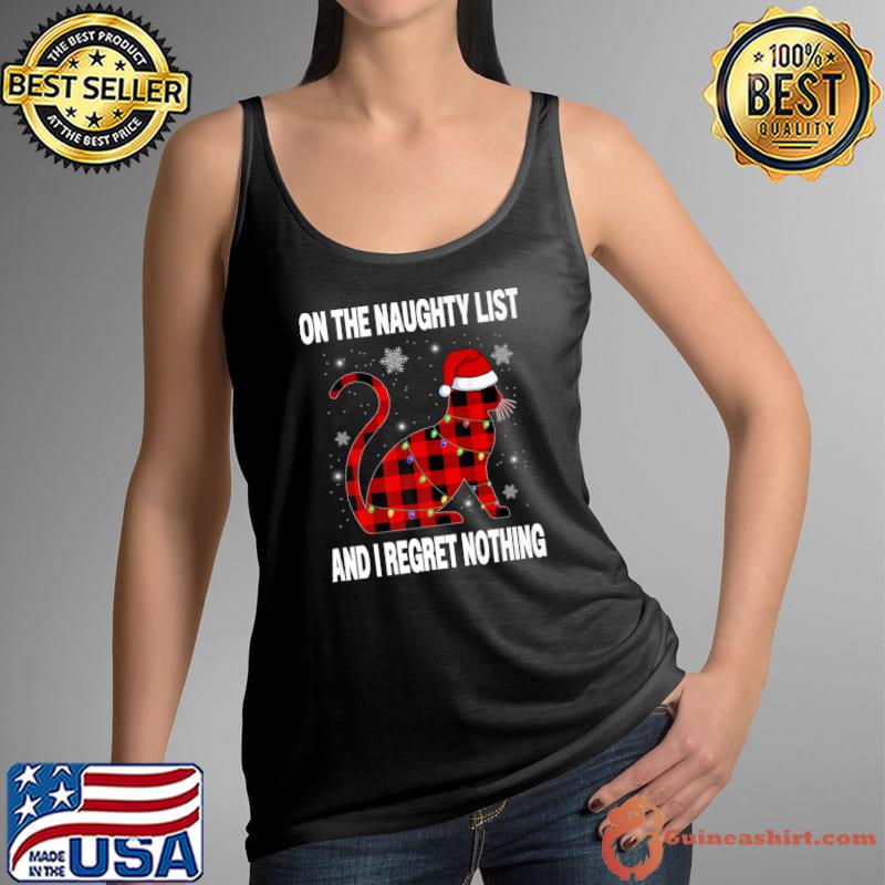 Red Plaid On Naughty List And I Regret Nothing Kitten Xmas Lights T-Shirt Tank Top