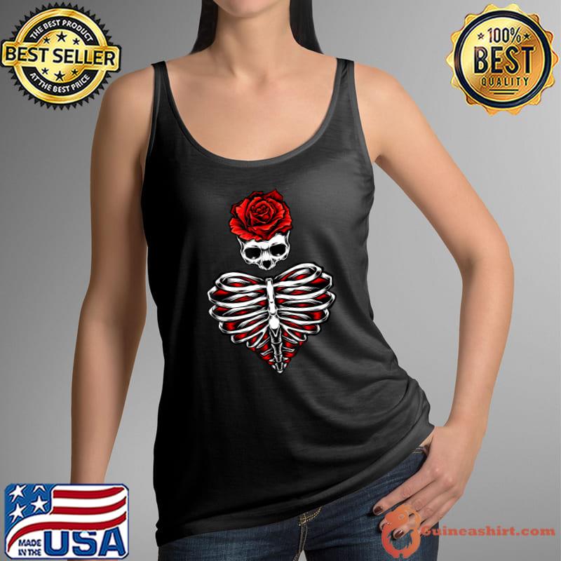 Red rose skull skeleton rib cage heart grunge death T-Shirt Tank Top