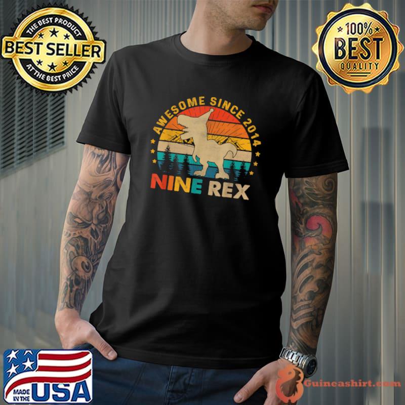 Retro Awesome Since 2014 Birthday Boy Dinosaur 9 Years Old T-Shirt
