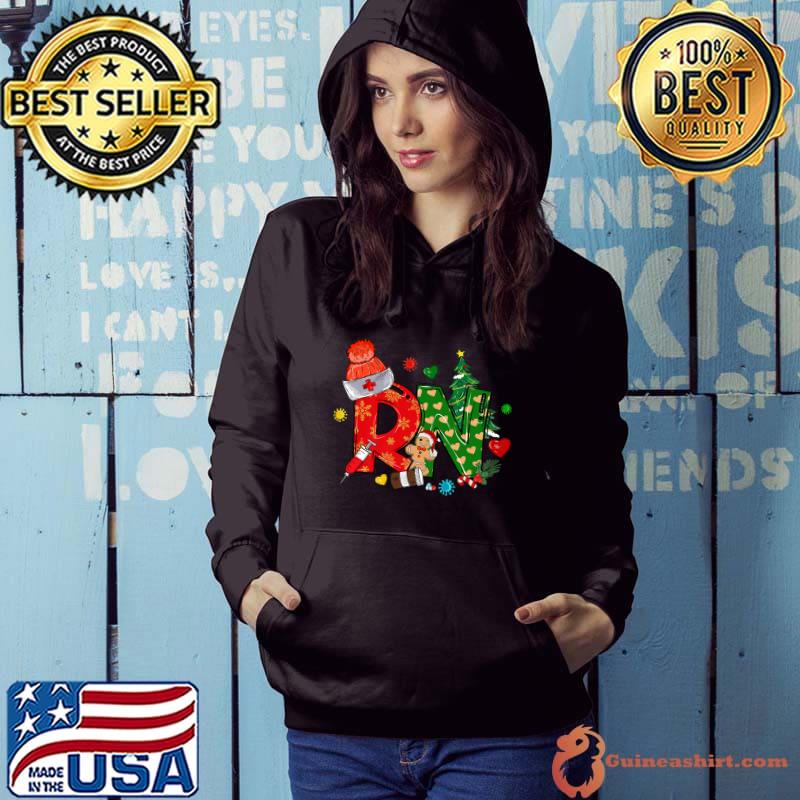 Rn Santa Hat Xmas Tree Christmas Registered Nurse Appreciation Nursing T-Shirt Hoodie