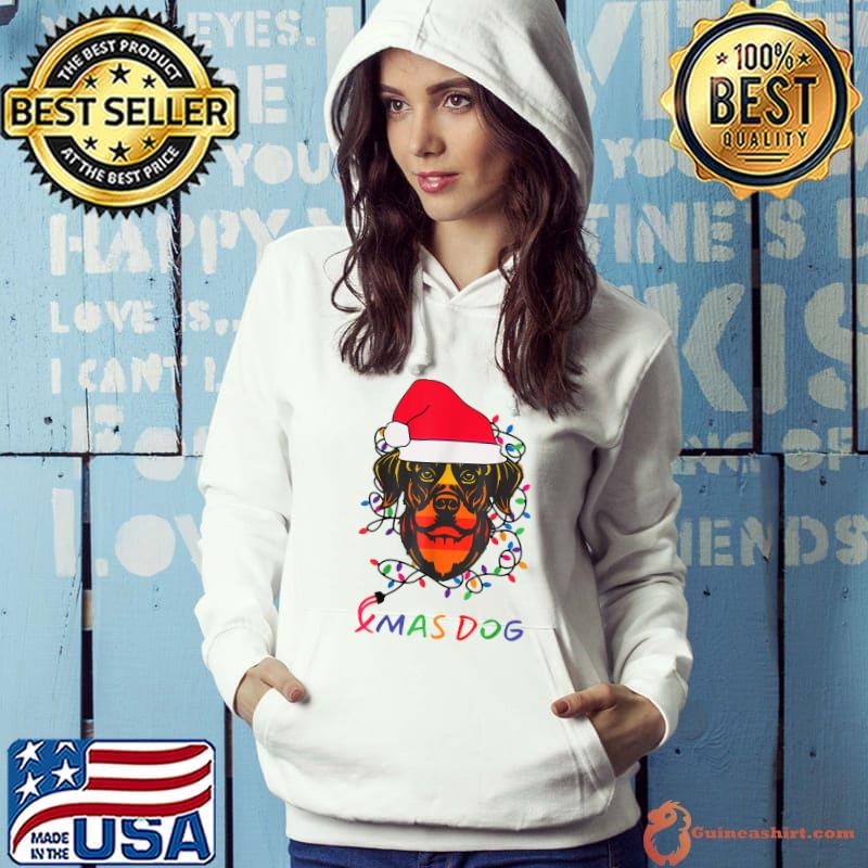 Rottweil Dog Santa Christmas Tree Light Xmas Boys Dog Pajama Vintage Sunset T-Shirt Hoodie