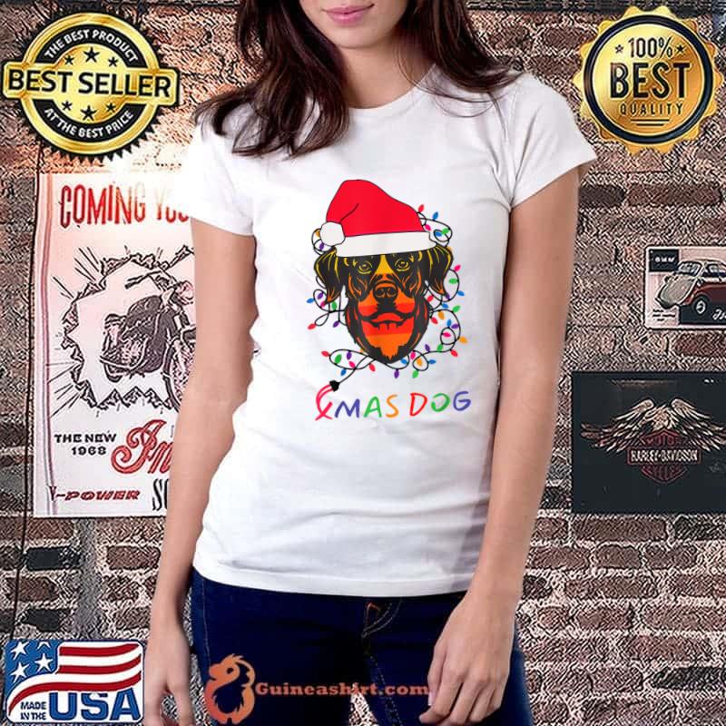 Rottweil Dog Santa Christmas Tree Light Xmas Boys Dog Pajama Vintage Sunset T-Shirt Ladiestee