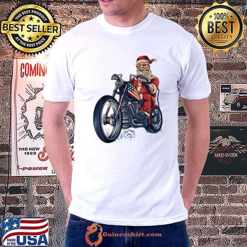 Santa Claus Riding Motorcycle Bike Cool Biker Christmas T-Shirt