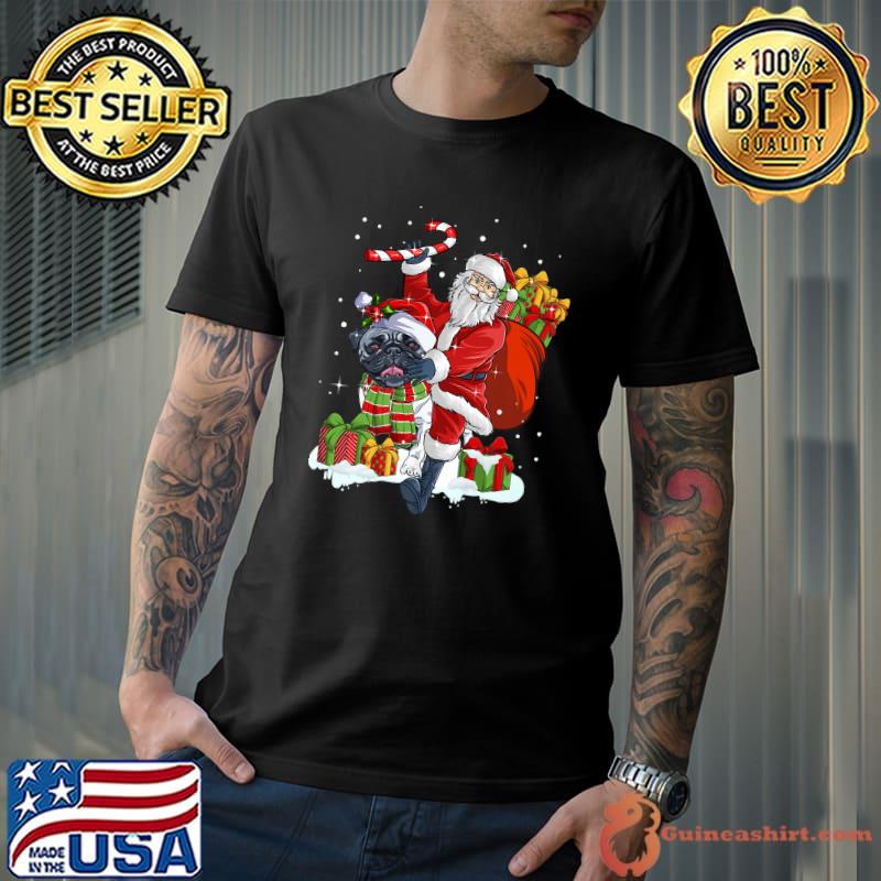 Santa Claus Riding Pug Christmas Ugly Sweater Dog Xmas T-Shirt