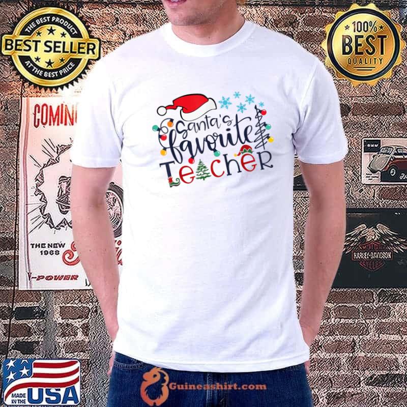 Santa's Favorite Teacher Christmas Santa Hat Light T-Shirt
