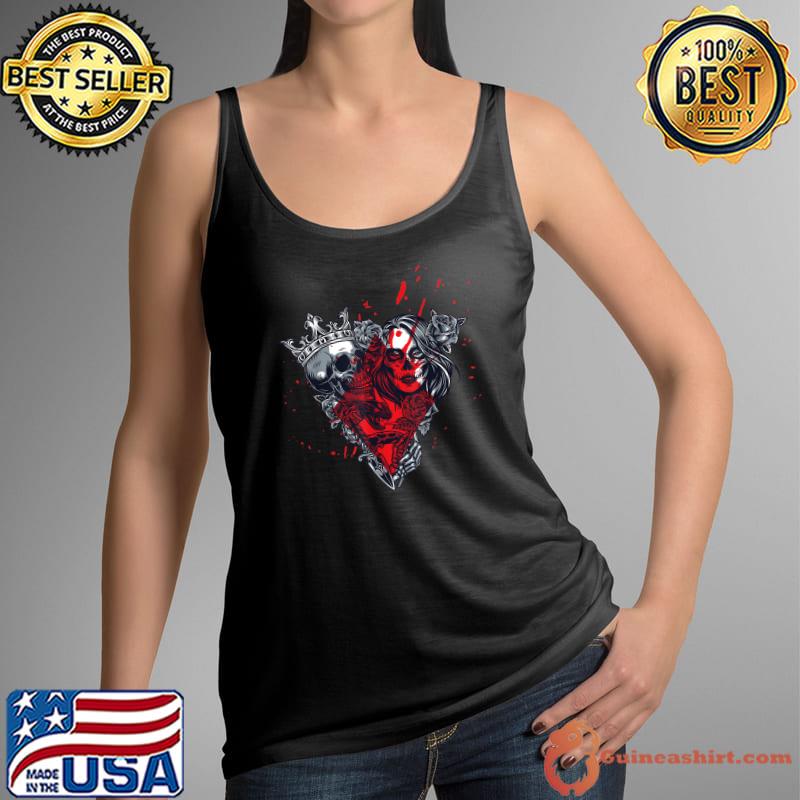 Skull King And Goth Catrina Queen Of Diamonds Couple T-Shirt Tank Top
