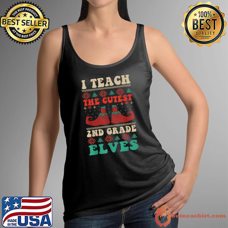 Teacher I Teach Cutest 2nd Grade Elves Elf Groovy Christmas Retro T-Shirt Tank Top