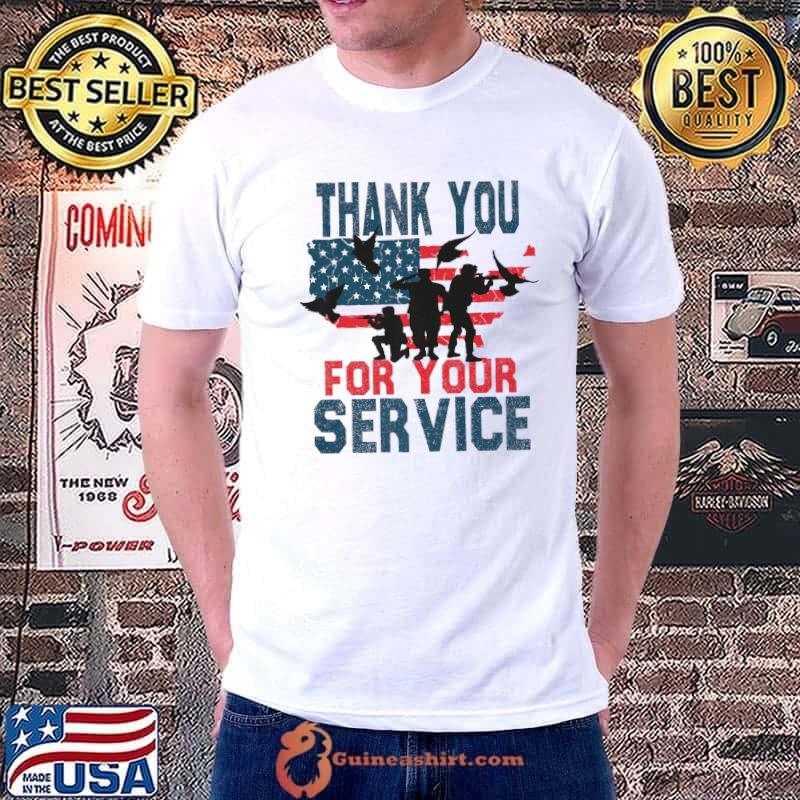 Thank You For Your Service Patriotic Veterans Day Dove And Usa Flag T-Shirt