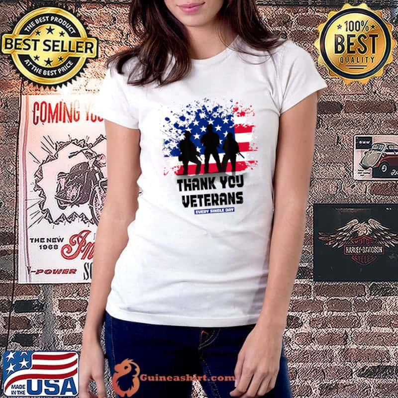 Thank You Veterans American Flag Distress Proud Military Watercolor T-Shirt Ladiestee