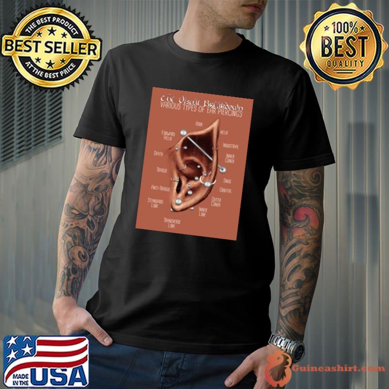 The Visit Various Types Of Ear Piercings Elven Ear Piercing Chart Medium Skin Tone T-Shirt