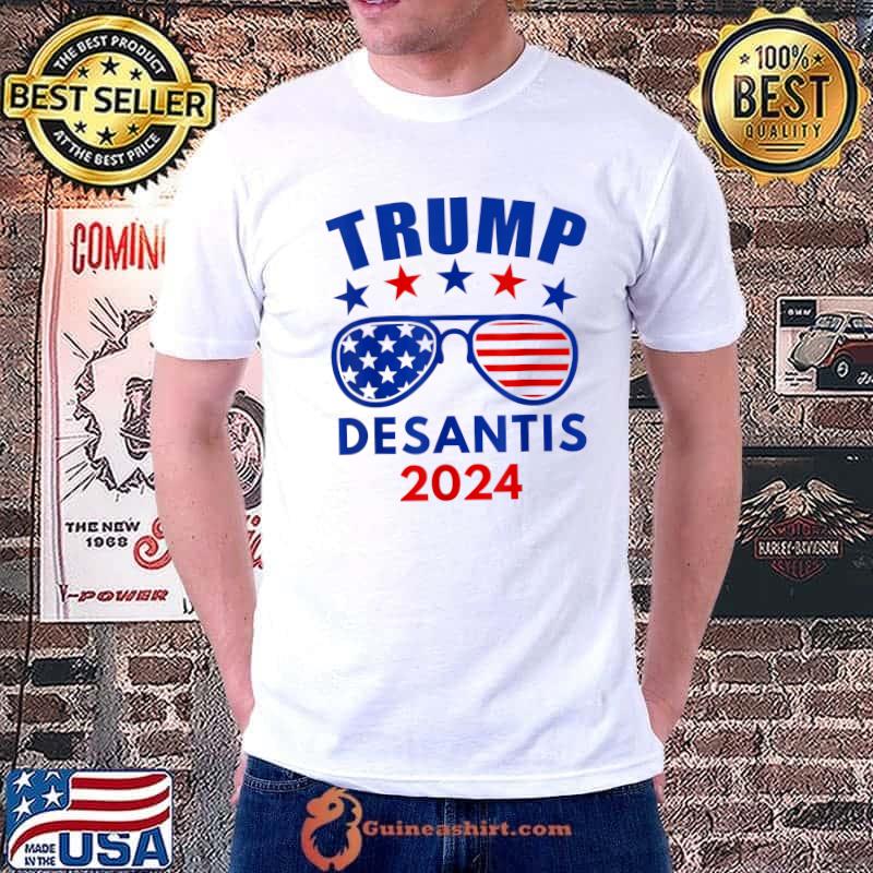 Trump Desantis 2024 Stars With Sunglasses Usa Flag Republican Presidential Election T-Shirt