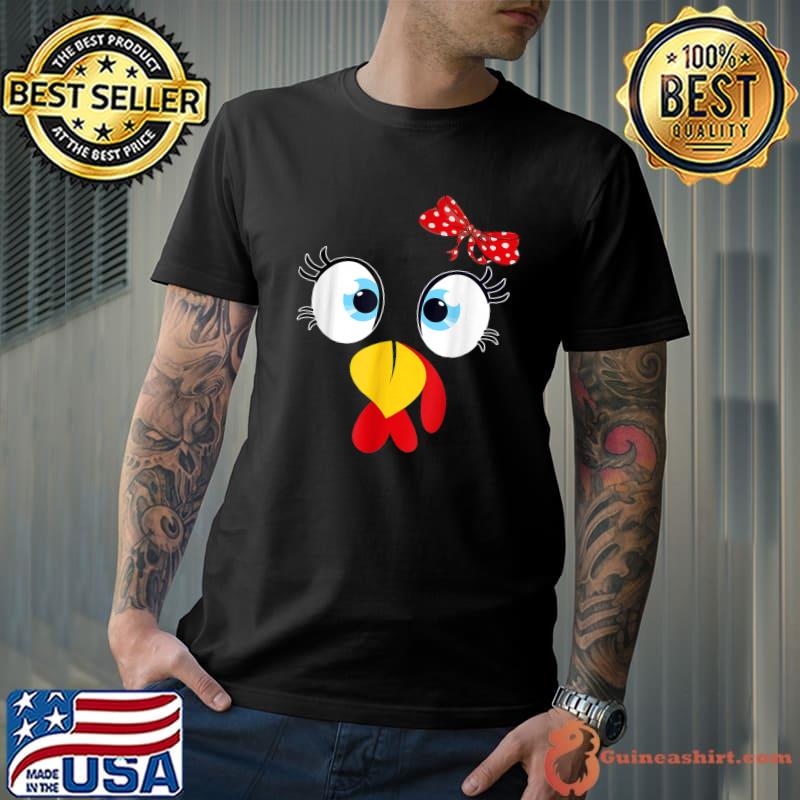 Turkey Face Eyelashes Ribbon Red Thanksgiving T-Shirt