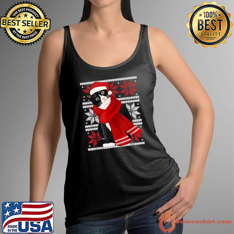 Ugly Christmas Black Cat Santa Hat Scarf Holiday Cute T-Shirt Tank Top