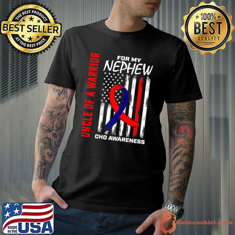 Uncle of a warrior nephew chd awareness american flag ribbon T-Shirt