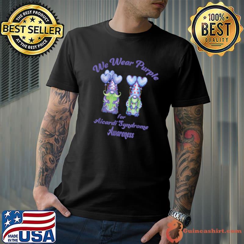 We Wear Purple For Aicardi Syndrome Awareness Gnomes Heart Balloon T-Shirt