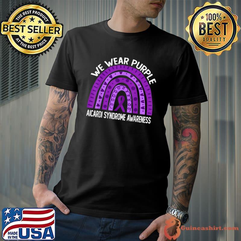 We Wear Purple For Aicardi Syndrome Awareness Rainbow Heart T-Shirt