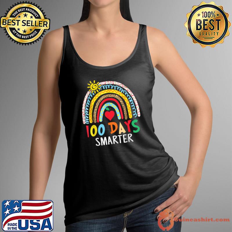 100 Days Smarter Happy 100th Day Of School Rainbow Leopard Sun T-Shirt Tank Top