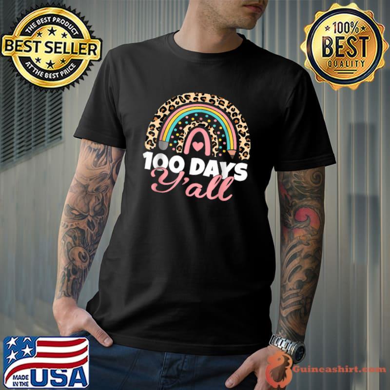 100th Day Of School Teacher 100 Days Smarter Leopard Pencil Rainbow T-Shirt