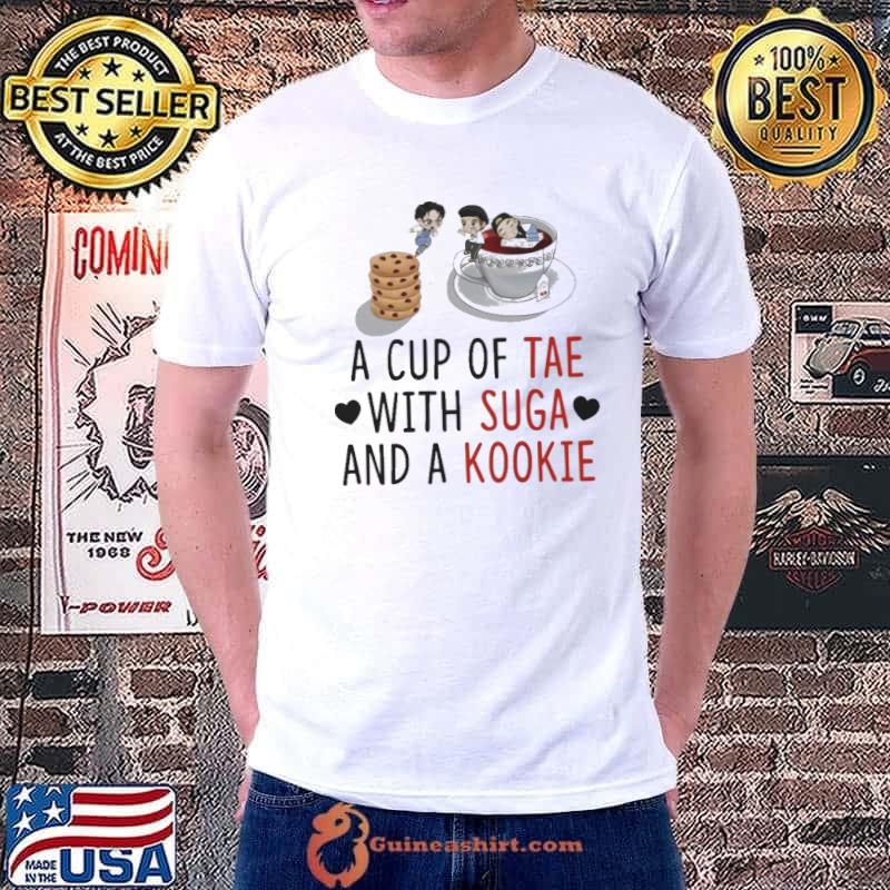 A cup of tea with suga and a kookie BTS shirt
