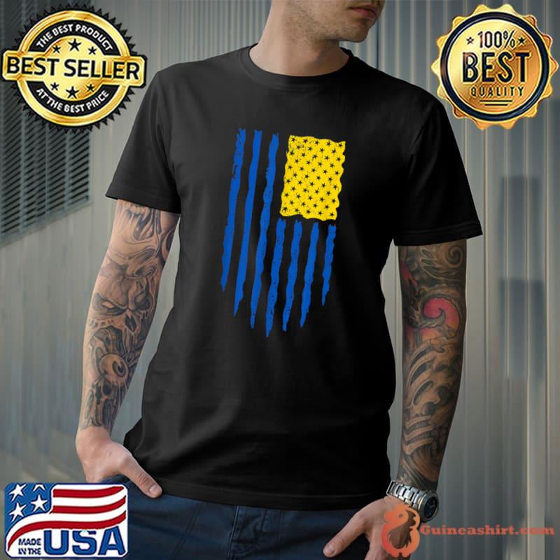 American Flag With Ukraine Colors Patriotic Support T-Shirt