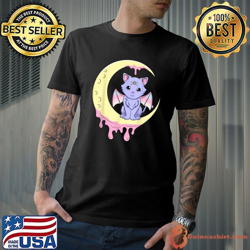 Anime Cat Witch On The Moon Kawaii Witchy Pastel Goth Cat T-Shirt