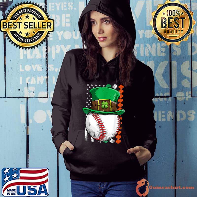 Baseball St Patricks Day Ball Leprechaun Hat Catcher American Flag T-Shirt  - Guineashirt Premium ™ LLC