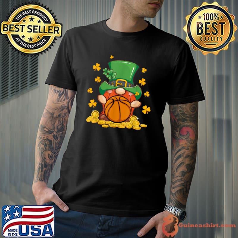 Basketball Cute Gnome Lucky Shamrock Coins St Patrick's Day T-Shirt