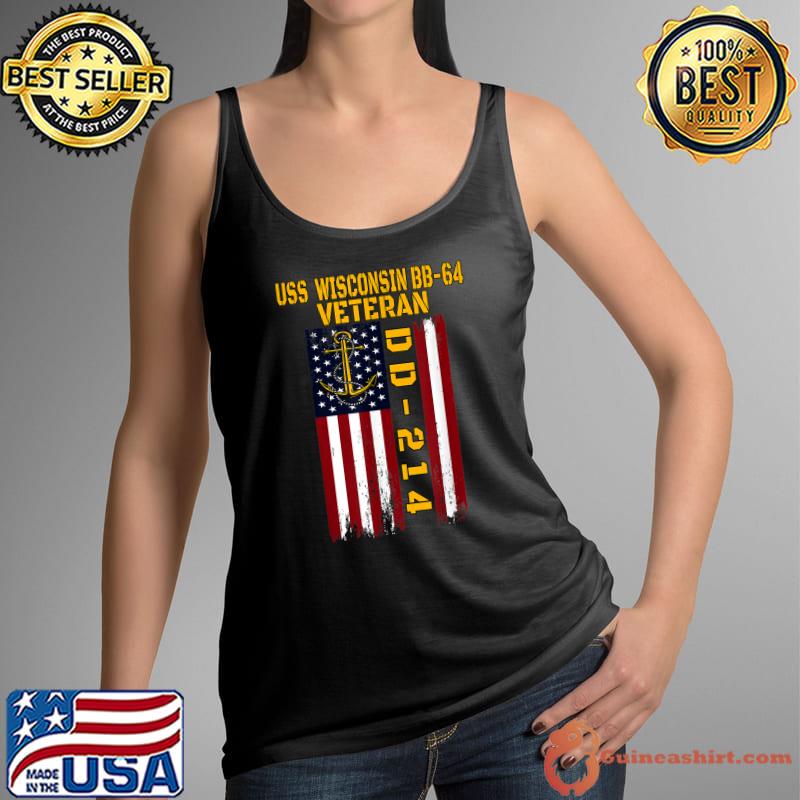 Battleship Uss Wisconsin BB-64 Warship Veteran Grandpa Dad American Flag T-Shirt Tank Top